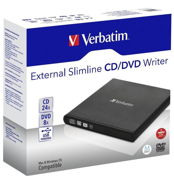 Verbatim CD/DVD RW USB 2.0 Slim ekstern brænder