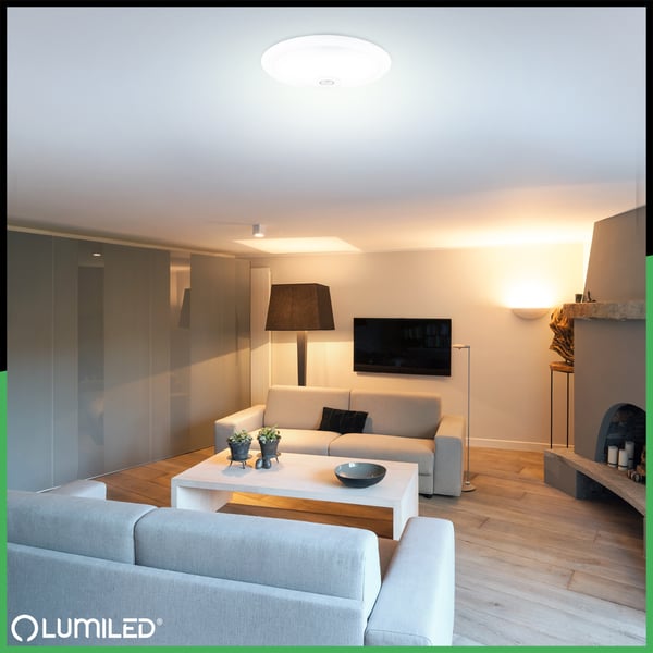 Taklampa LED REGIS 2x E27 IP44 med rörelsesensor och skymningssensor vit rund 30cm LUMILED