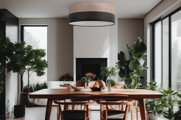 Loftlampe i træplexi, sort, 40 cm, klassisk eg