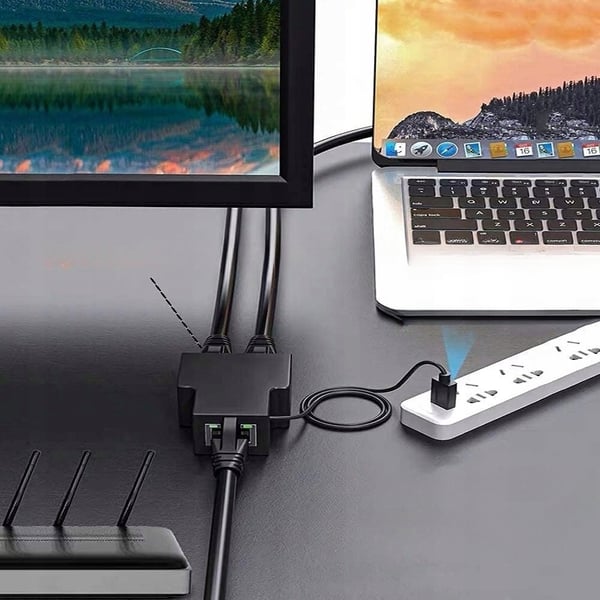 SPLITTER LAN 1x2 ADAPTER SWITCH SPLITTER 2xRJ45 ETHERNET 100Mbps