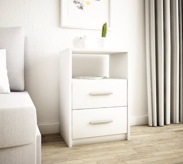 Yöpöytä 2SO valkoinen 40cm laatikot lipasto hylly