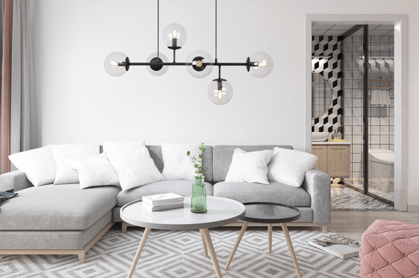 SIENA SORT LOFTLAMPE 6 FLADE LAMPESKÆRME E14 LANGE ARME
