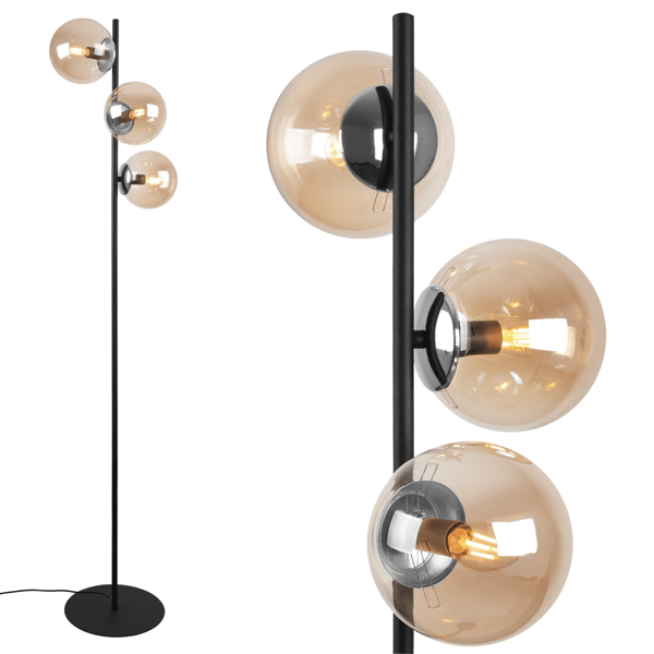 SIENA SORT KROM GULVLAMPE, 3 FLADE HONNINGLAMPER