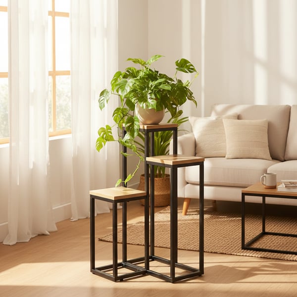 Metal stående blomsterstativ til blomster og planter, 3-etagers hylde, loft 68