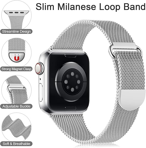 Apple Watch -ranneke 1/2/3/4/5/6/7/8/9/SE 38/40/41 mm Hopeanvärinen Teräs