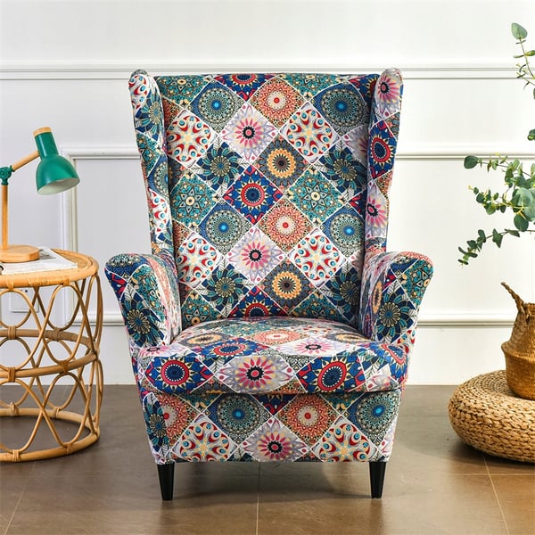 Wingback-tuolin päällinen mandala-kuviolla, joustava [22EW16]