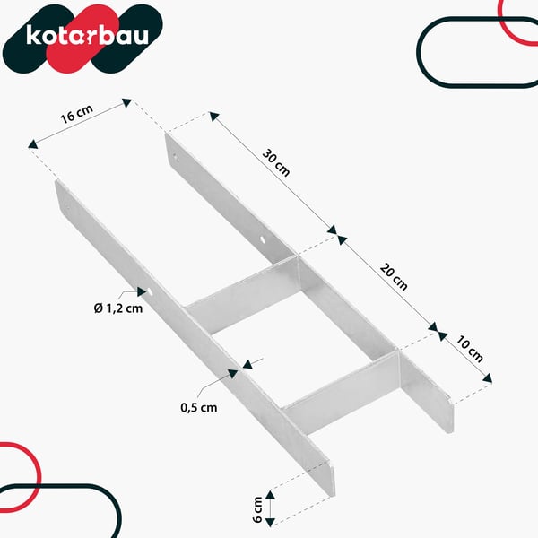 KOTARBAU H-pelarfod til vægmontering, konsol, galvaniseret stålankre, 160 mm, 4-pak