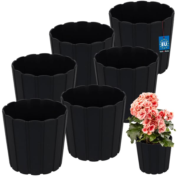 Muovinen kukkaruukku kukille ja yrteille parvekkeelle tai terassille, antrasiitti, 17 cm, 6 kpl.