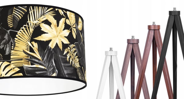 GULVLAMPE MED TRIPODSKÆRM GYLDNE BLOMSTER LED