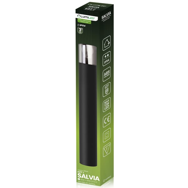 Trädgårdslampa stående utomhus stolpe för glödlampa E27 svart glas IP54 80 cm SALVIA LUMILED
