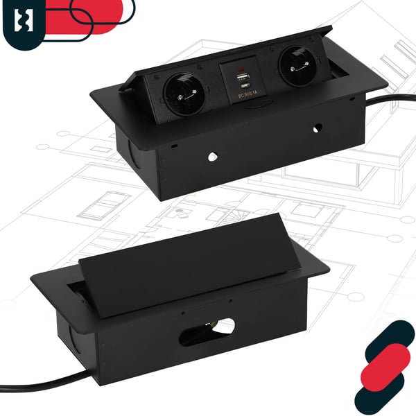 KOTARBAU® Indbygning bænkuttag Kombibox 2 udtag 230V + USB A+C