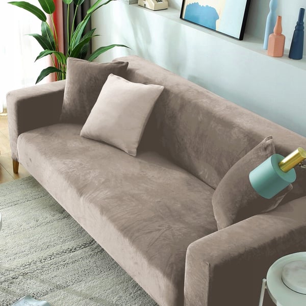 Beige sammetsöverdrag för 3-sits soffa cappuccino