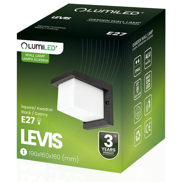 Trädgårdslampa E27 Fyrkantig Vägglampa LEVIS LUMILED