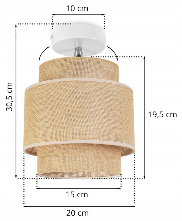LOFTSLAMPE, VÆGLAMPE, LAMPESKÆRM, BOHO, JUTE, 20 CM