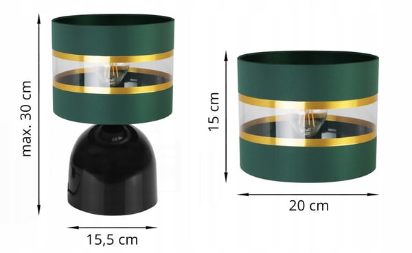 NATBORDLAMPE, ELEGANT GYLDET LAMPESKÆRM, 20 CM