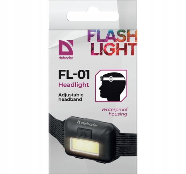 Defender FL-01 ficklampa, COB, 3 lägen, pannlampa