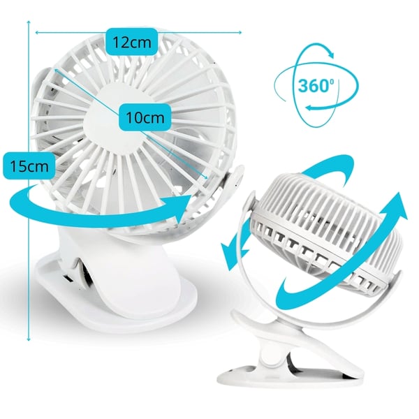 LED-ventilatorklemme stående skrivebord hvid oplyst USB-ventilator