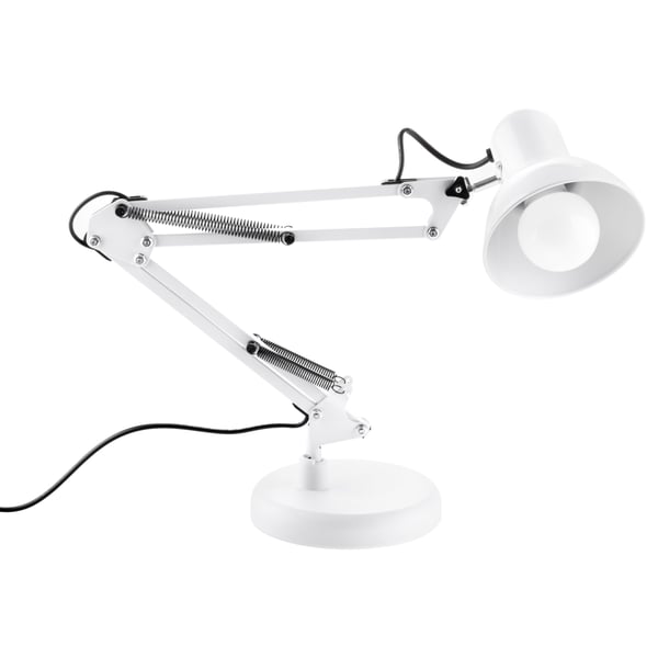 Pöytälamppu piirustus E27 TOBI valkoinen Lumiled ja kiinnike työpöydälle