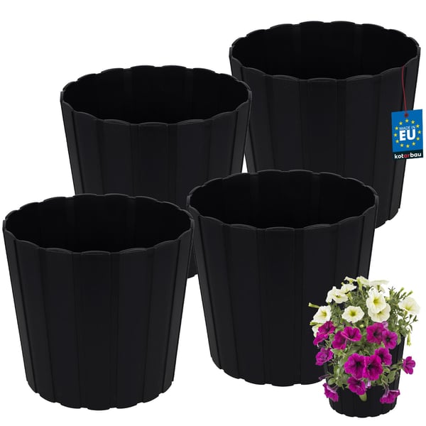 Plastik urtepotte til blomster og krydderurter på altanen eller terrassen, antracit, 24 cm, 4 stk.