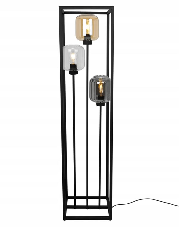 SORT LOFT GULVLAMPE MED GLASSKÆRME