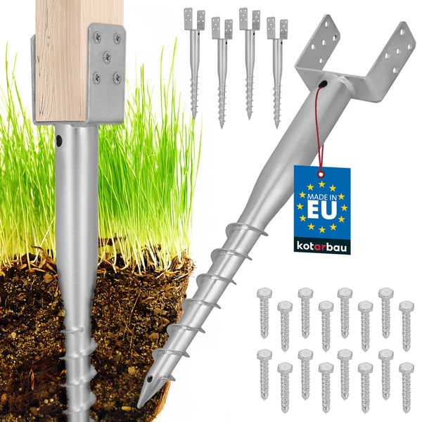 KOTARBAU® Stål U-bolt jordankerstolpe til hegn, pavilloner 140 x 720 mm sæt med 4