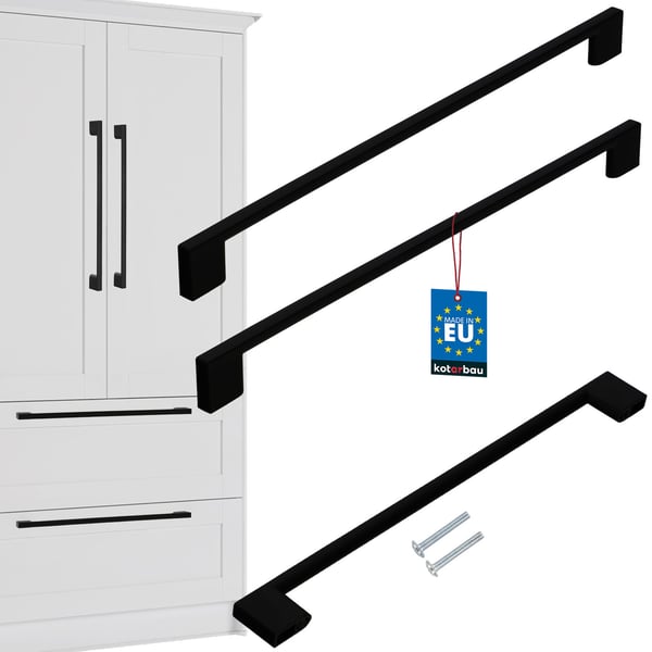 KOTARBAU køkkengreb klassisk moderne aflang mat sort 358 mm afstand 320 mm sæt 2 stk
