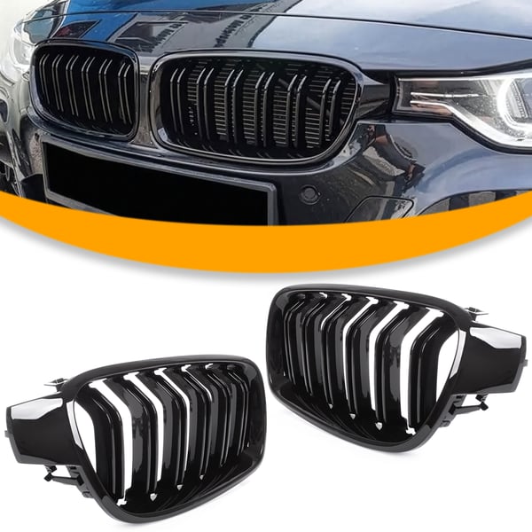 BMW 3 F30 / F31 11-15 SEDAN / KOMBI galler mellan strålkastarna (njurarna) vänster + höger set SVARTA GLANSANDE DUBBELBAR BMW 3 F30 / F31 11-15 SEDAN / KOMBI galler mellan strålkastarna (njurarna) vänster + höger set SVARTA GLANSANDE DUBBELBAR