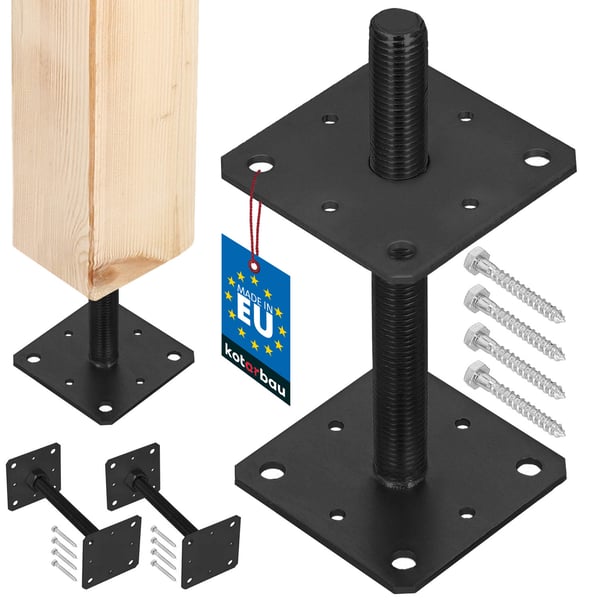 KOTARBAU® stilkfodskrue justerbar stål for pavilloner og låger, M24 gevind, antracit, 110 x 252 mm, 2-pak