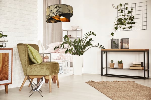 HÆNGELAMPE, LOFTKRONE, LAMPESKÆRM, GULDMØNSTER