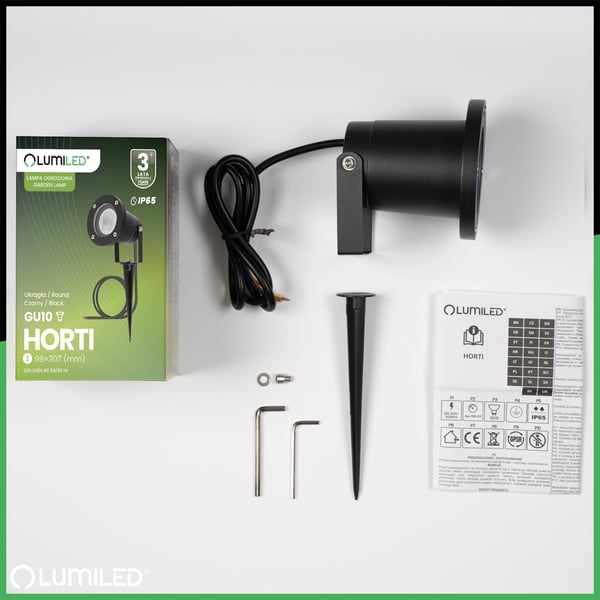 Trädgårdslampa LED GU10 IP65 vattentät svart med 1m sladd HORTI LUMILED