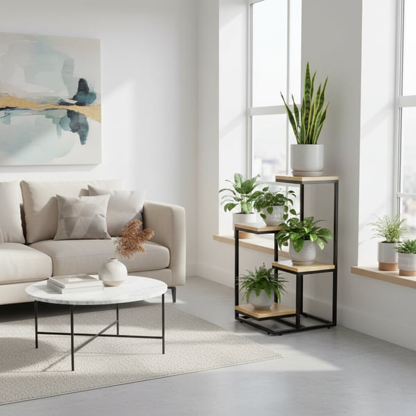 Fritstående blomsterstativ til blomster og planter, 4 niveauer, metal, rustik, 76 cm