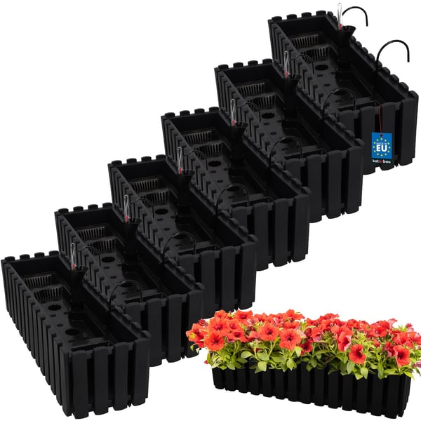 Urtepotte balkonkasse til balustrade terrasseblomster antracit 60cm 6 stk.
