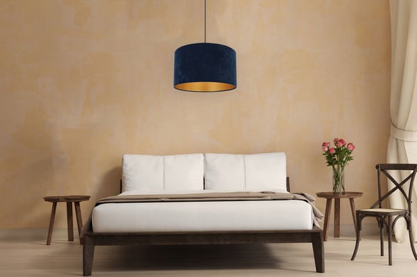 HÆNGENDE LAMPE LOFTSKRONE GYLDEN FLØJLSSKÆRM