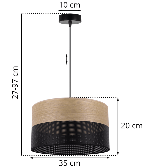 ENKELT HÆNGELAMPE, LAMPESKÆRM I GYLDEN EGEFRONT, 35 CM