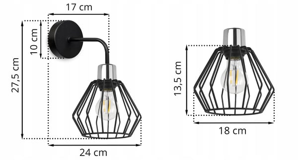 VÆGLAMPE, FIRKANTET LAMPE, METALLAMPE, TRÅD, LED