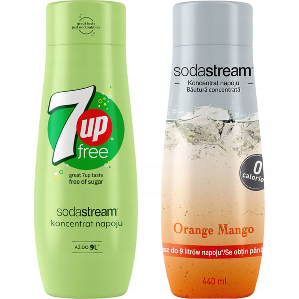 2 SodaStream 7UpFREE+appelsiini-mangotiivistettä