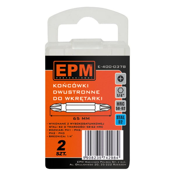 SKRUETRÆKKERBIT DOBBELT 65MM 2 STK PH1-PH2, PH2-PH3 - E-400-0378