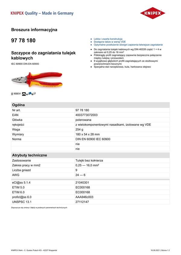 180MM KRYMPTÅNG FÖR HYLSA - KN 97 78 180