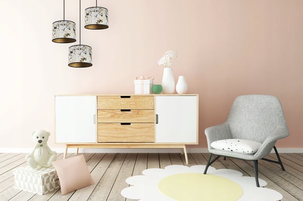 HÆNGELAMPE, LOFTKRONE, LAMPESKÆRM, GULDMØNSTER