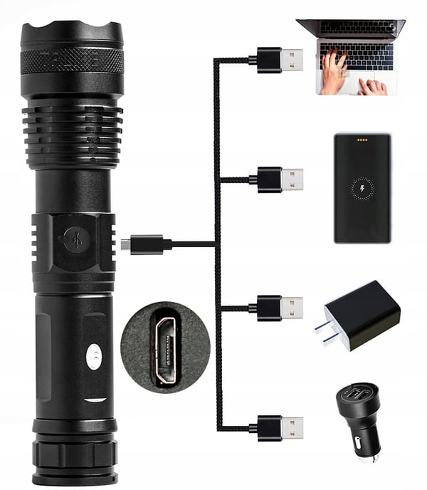 Tehokas XHP50-sotilaskäyttöön tarkoitettu zoom-taktinen LED-taskulamppu