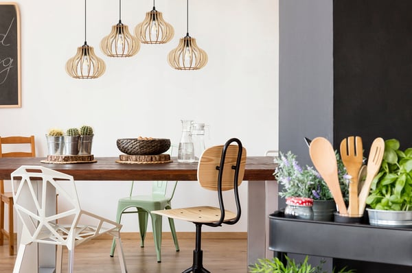 Hængende lampe, loftslysekrone, træ, LED lampeskærm