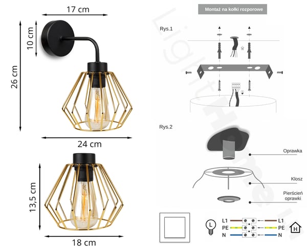 ELEGANT RETRO VÆGLAMPE MED TRÅD GULD LOFT