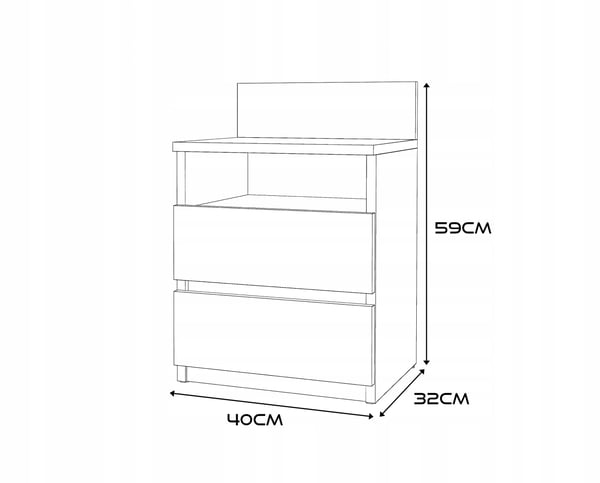 Sonoma Eg Natbord 40cm 2 Skuffer Hylde Soveværelsesmøbel