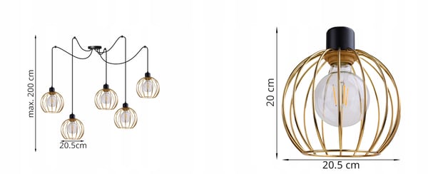 Lofthængende lampe med lysekrone i gylden edderkop-stil