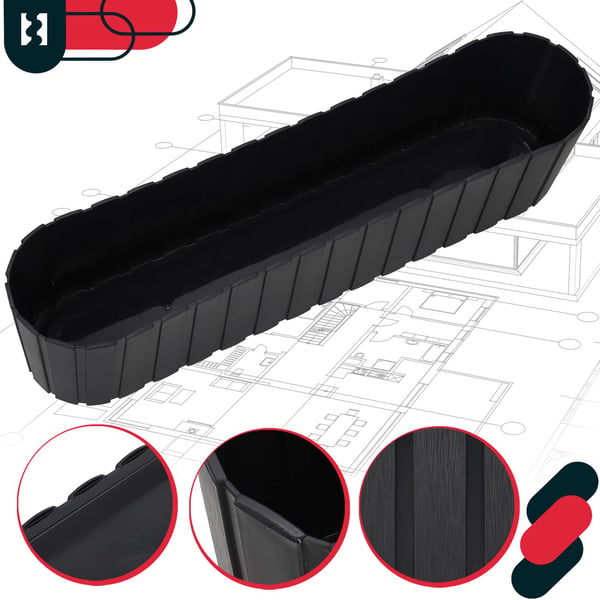 Blomkrukslåda oval balkong terrass rustik antracit 600 mm