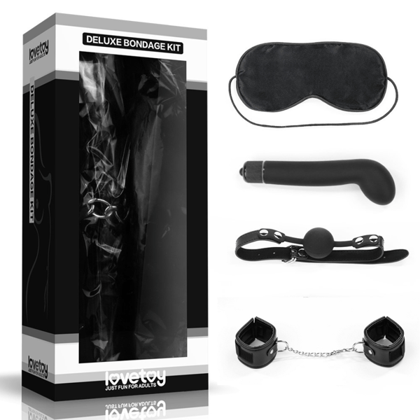 Lovetoy BDSM Deluxe sidontasarja - naamio, käsiraudat, pallo ja vibra­toori
