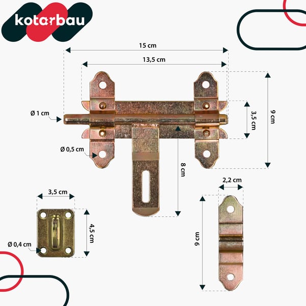 KOTARBAU® Garagegrindslås boltstængning grindedørslås forgyldning stål 150 mm