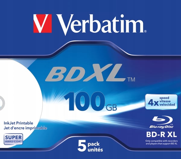 BD-R Verbatim XL 100 GB X4 brede inkjet-printbare diske (5 Jewel Case)