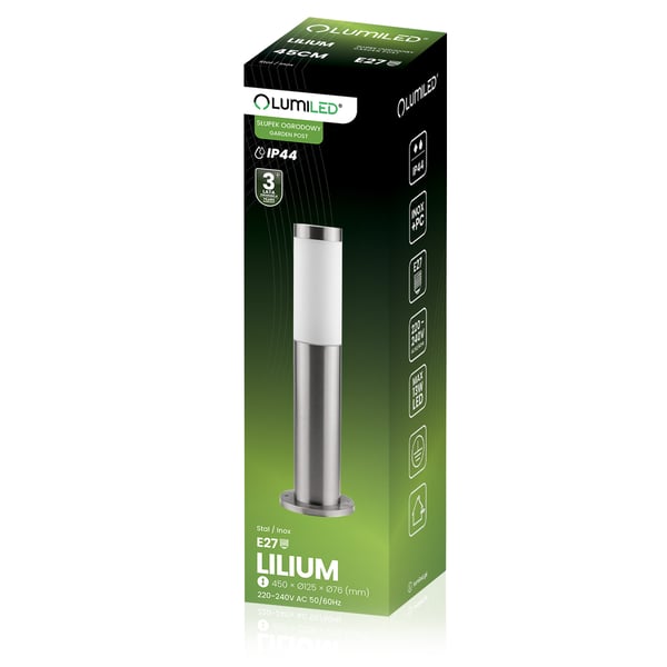 Utomhuslampa E27 INOX STOLPE 45cm Lilium LUMILED