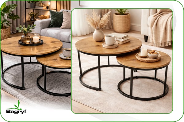 Begryf runt soffbord set om 2 aluminum 53x47 och 43x39 cm